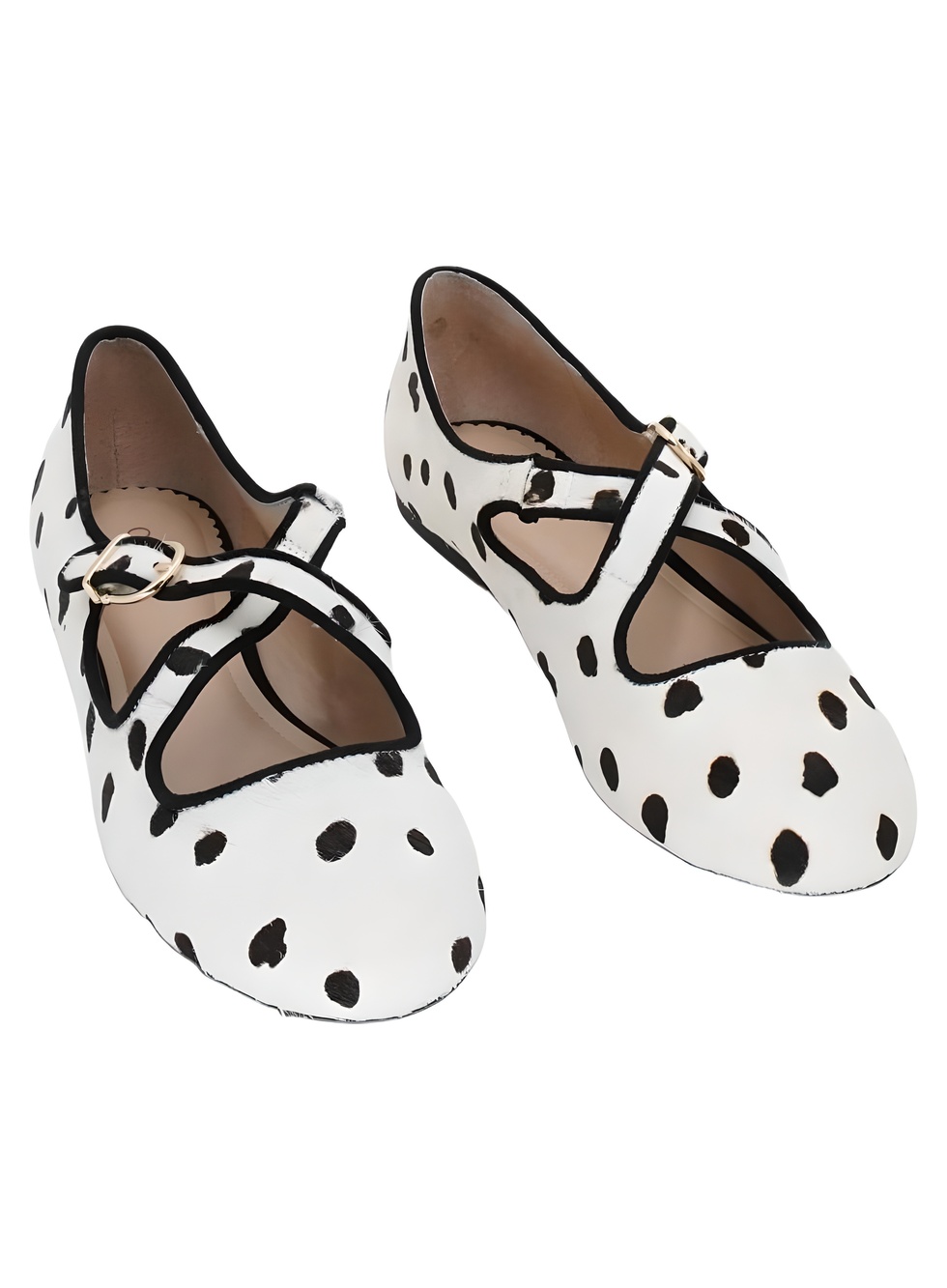 On 34th Minniee Strappy Mary Jane Dalmatian Dot Haircalf Flats Size 10M